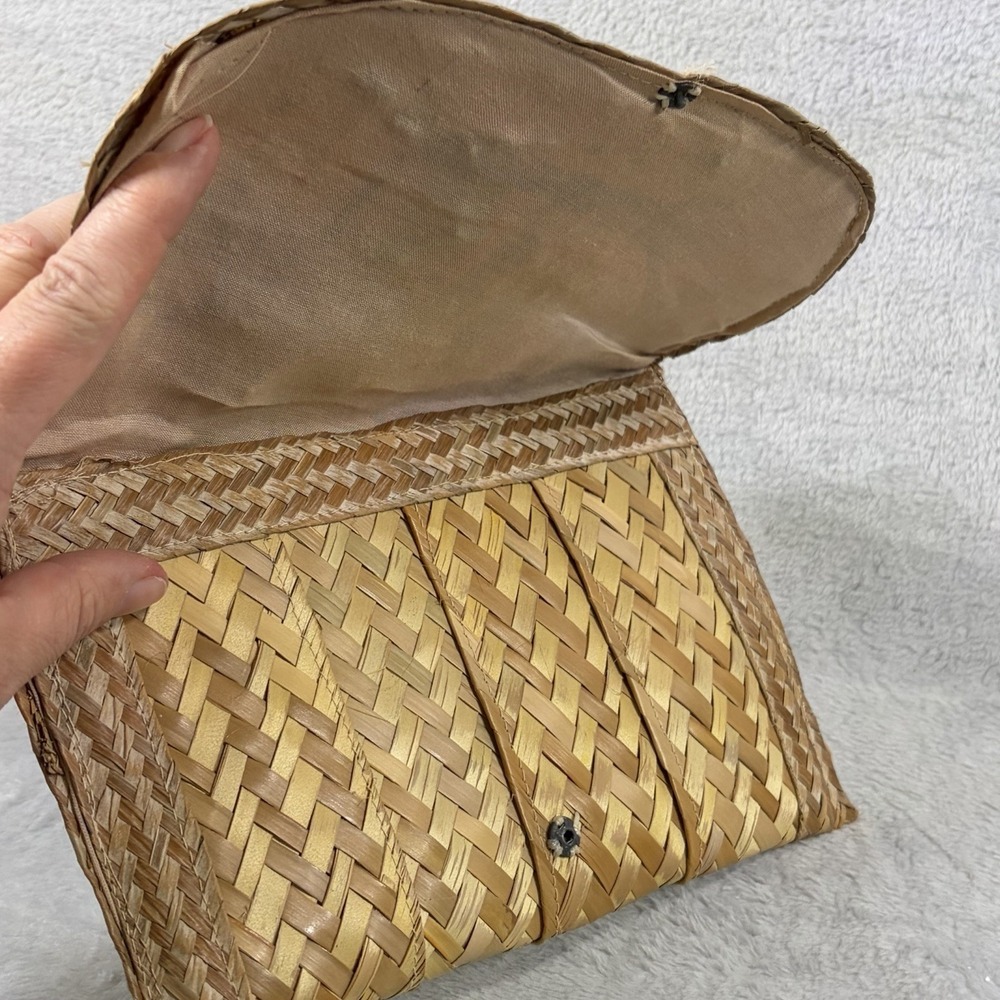 Vintage Woven Straw Envelope Clutch Colorful Raffia Tassel Beaded Boho Bag - Picture 5 of 9